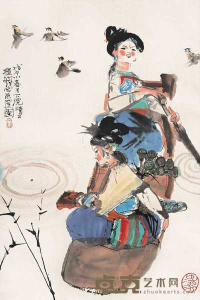 程十发 1978年作 采莲图 立轴 69×46cm